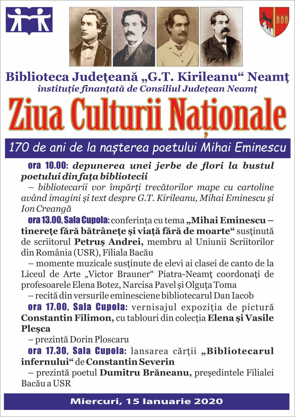 Ziua Culturii Naționale, la Biblioteca Județeană „G.T. Kirileanu“&nbsp;Neamț