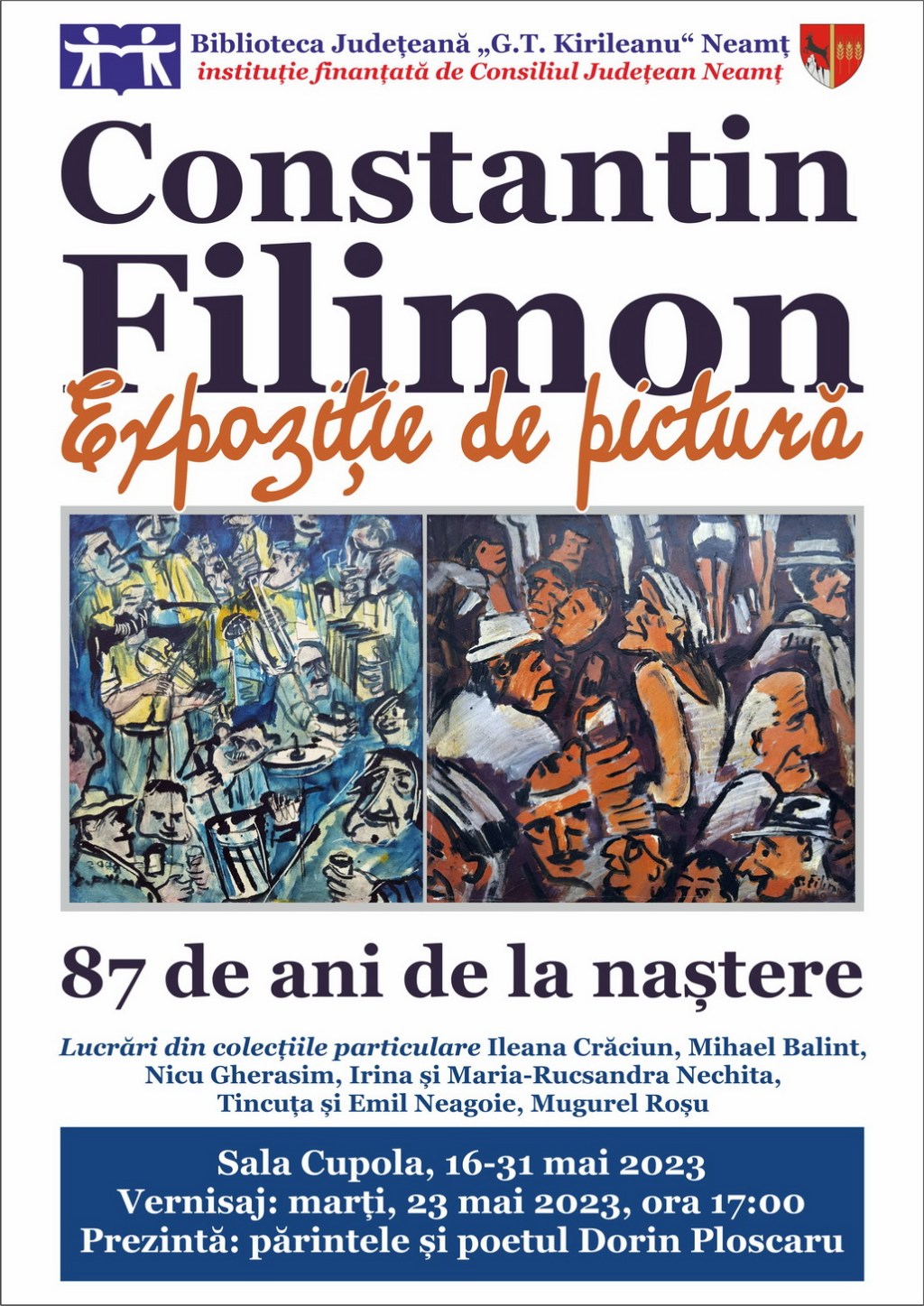 Expoziție de pictură „Constantin Filimon – 87 de ani de la naștere“, la Biblioteca&nbsp;Județeană