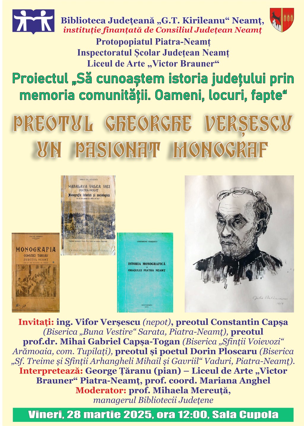Evocarea preotului Gheorghe Verșescu, la Biblioteca Județeană