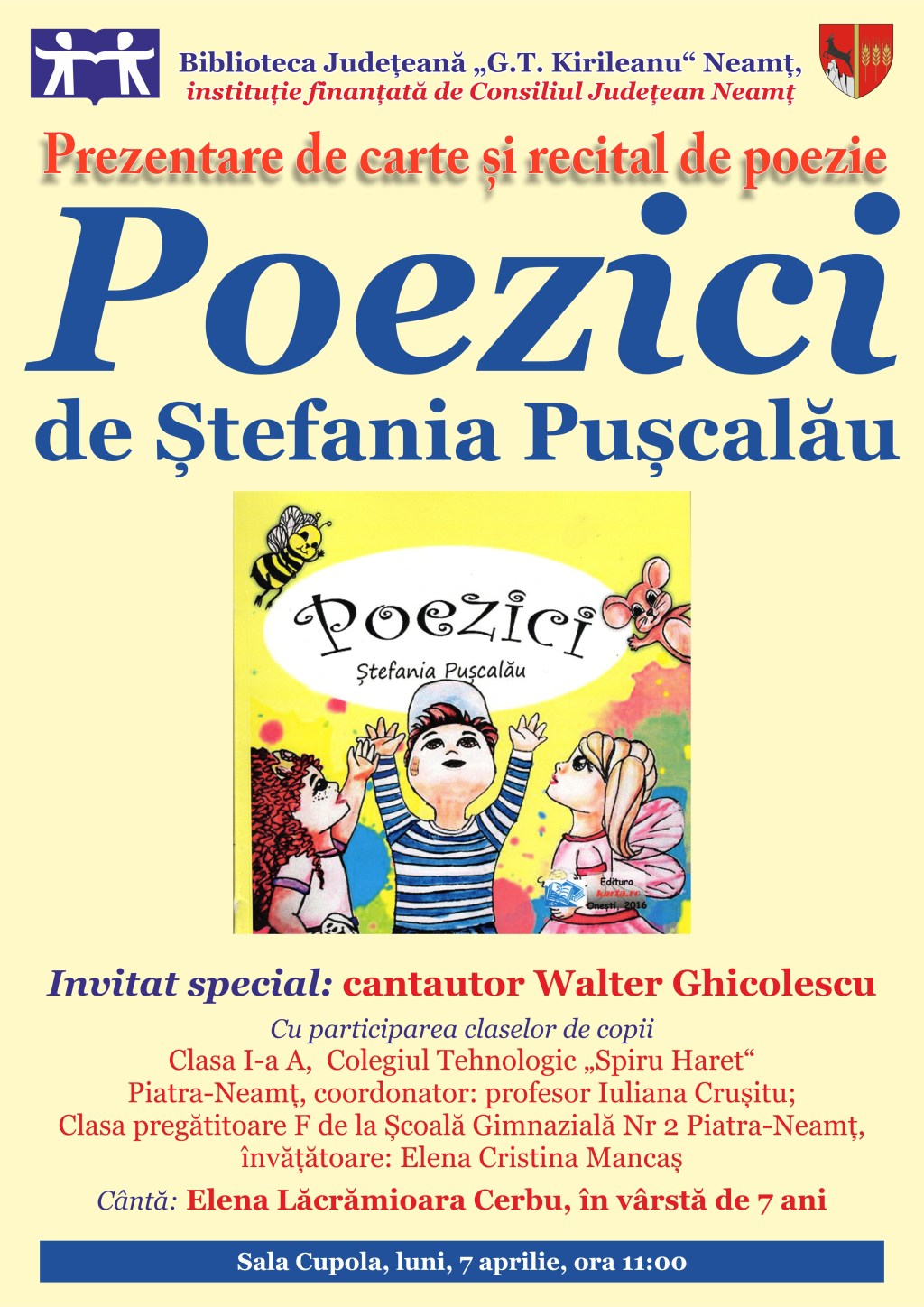 Prezentare de carte și recital de poezie, la Biblioteca Județeană „G.T. Kirileanu“ Neamț