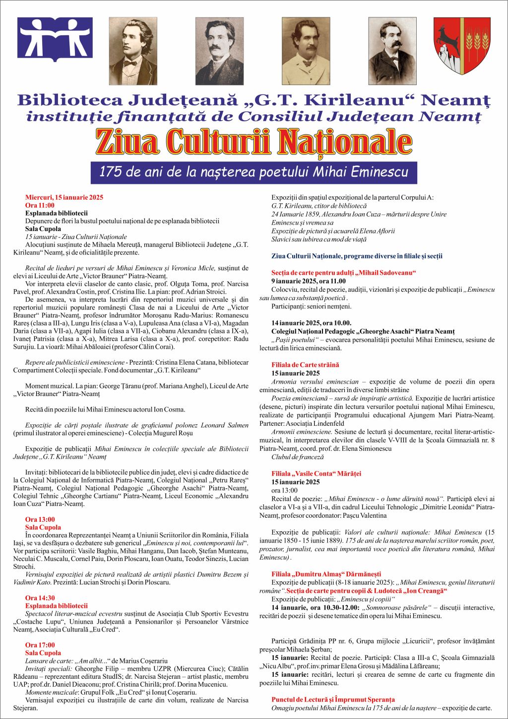 Muzica, literatura și artele plastice omagiază Ziua Culturii Naționale, la Biblioteca&nbsp;Județeană